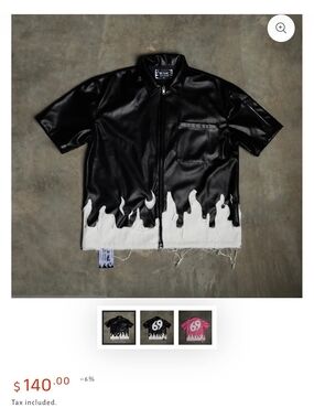 Men's Black Short-Sleeve Flame Zip Shirt